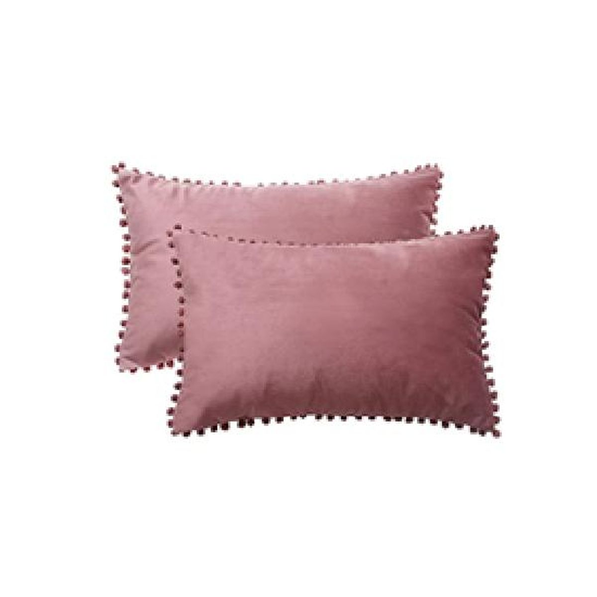 GENERICO - Pack de 2 Fundas de Cojín Terciopelo con Pompones 30x50 cm Palo Rosa