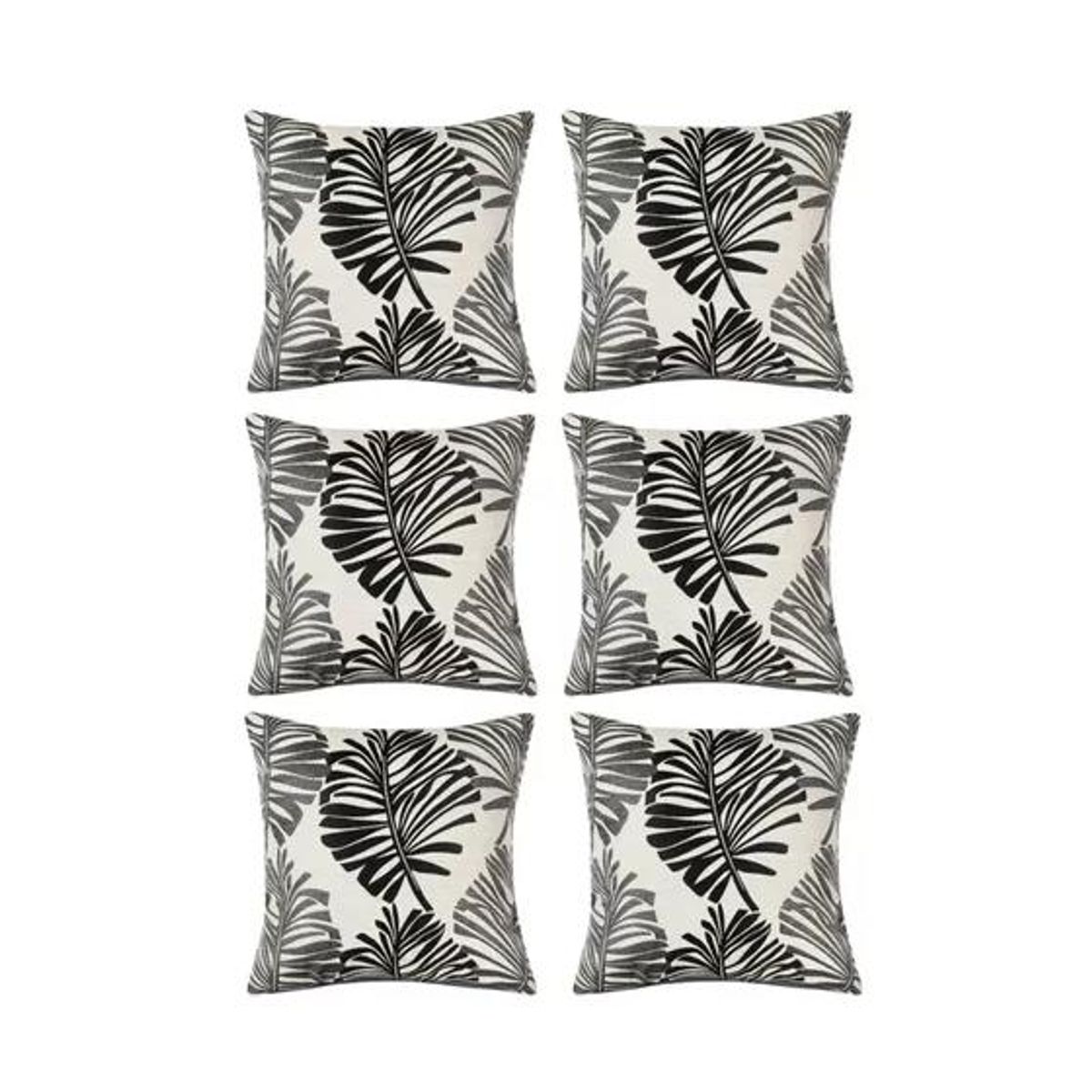 GENERICO - Pack de 6 Fundas de Cojín Lino Hoja Decoración 43x43 cm Negro