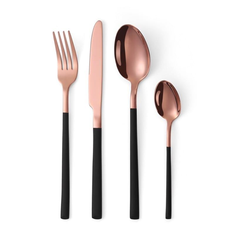 LUGANO - Set Cubertería 24 Pzs Goldrose/Negro Metal Lugano