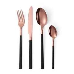 LUGANO - Set Cubertería 24 Pzs Goldrose/Negro Metal
