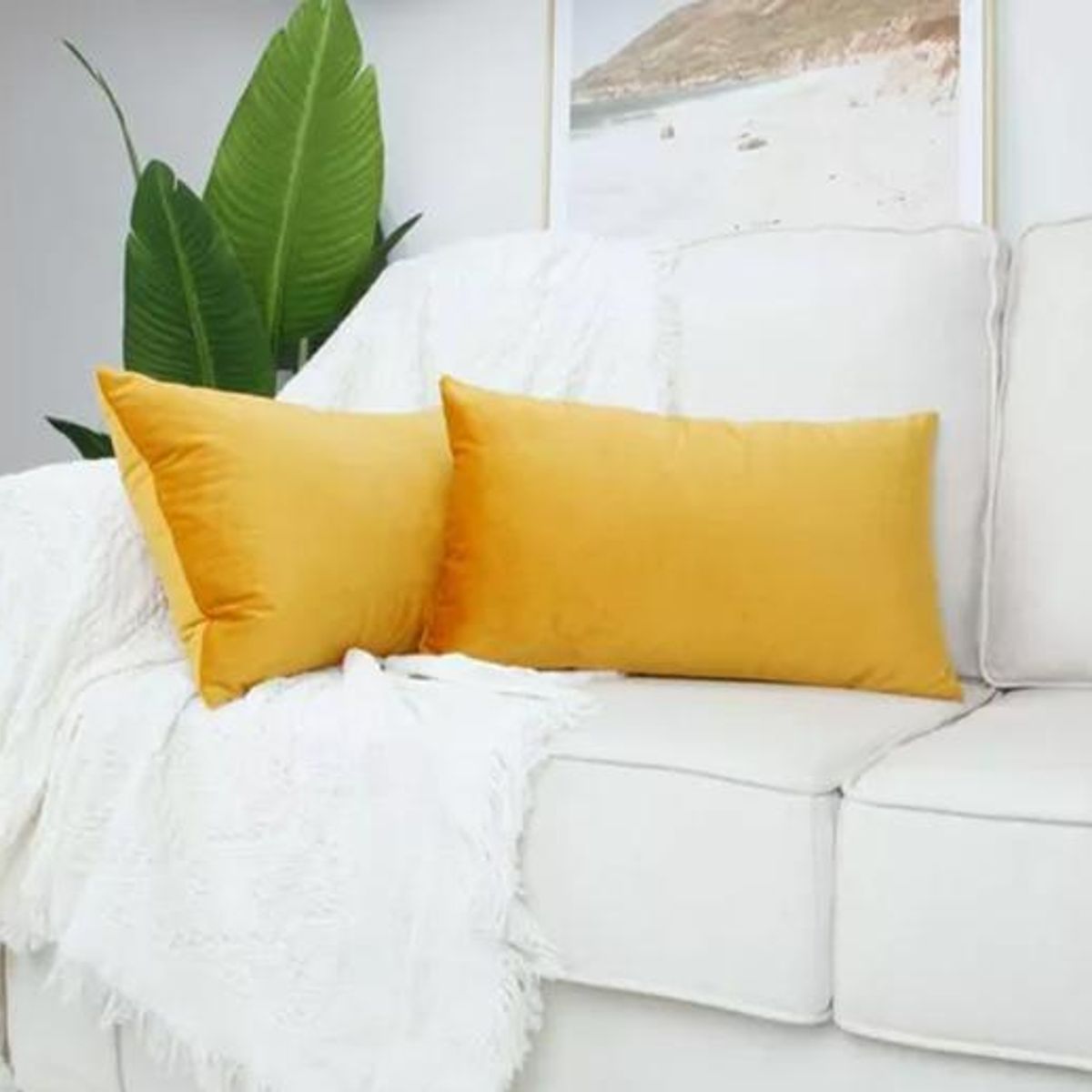 GENERICO - Pack de 2 Fundas Terciopelo Liso 30x50 cm Amarillo