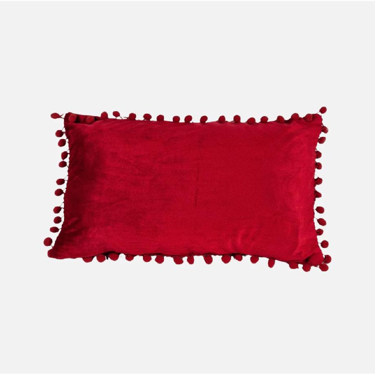 GENERICO - Pack de 2 Fundas de Cojín Terciopelo con Pompones 30x50 cm Rojo