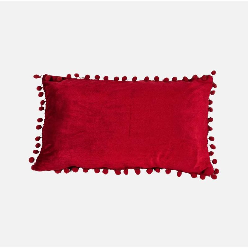 GENERICO - Pack de 2 Fundas de Cojín Terciopelo con Pompones 30x50 cm Rojo