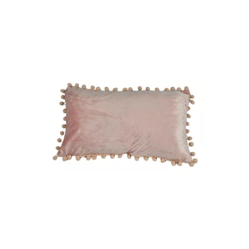 GENERICO - Pack de 2 Fundas de Cojín Terciopelo con Pompones 30x50 cm Rosa