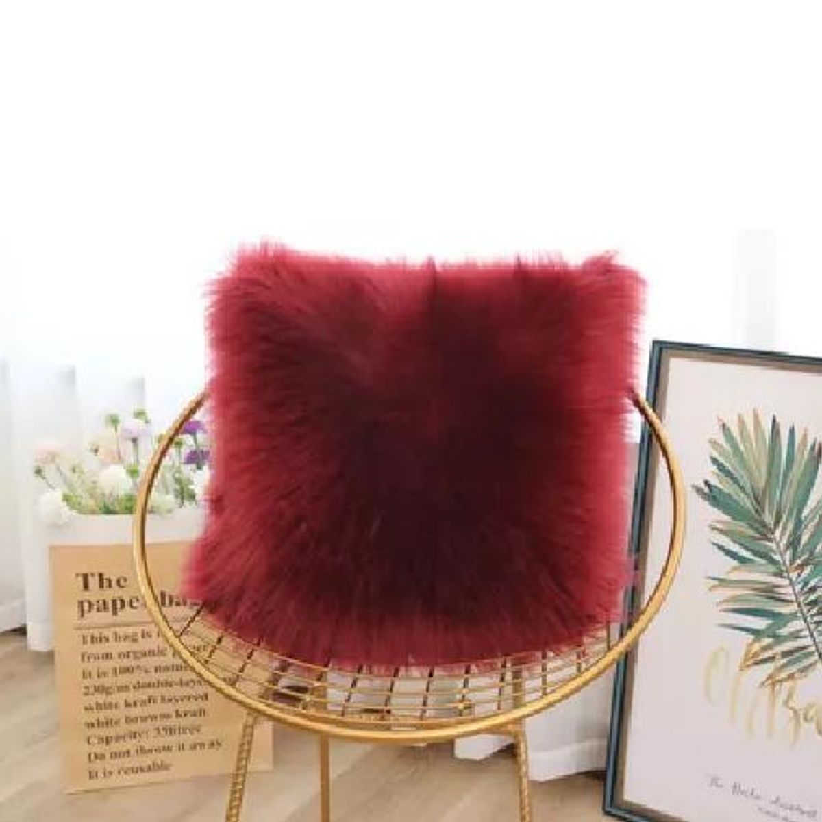 GENERICO - Fundas de cojín peluditas 45x45 cm color burdeos