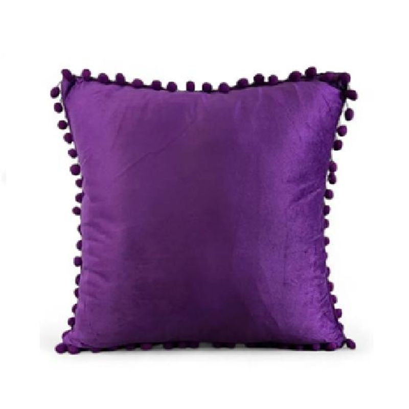 GENERICO - Pack de 2 Fundas de Cojines Terciopelo con Pompones 45x45 cm Morado