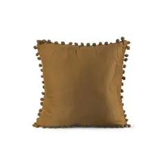 GENERICO - Pack de 2 Fundas de Cojines Terciopelo con Pompones 45x45 cm Café