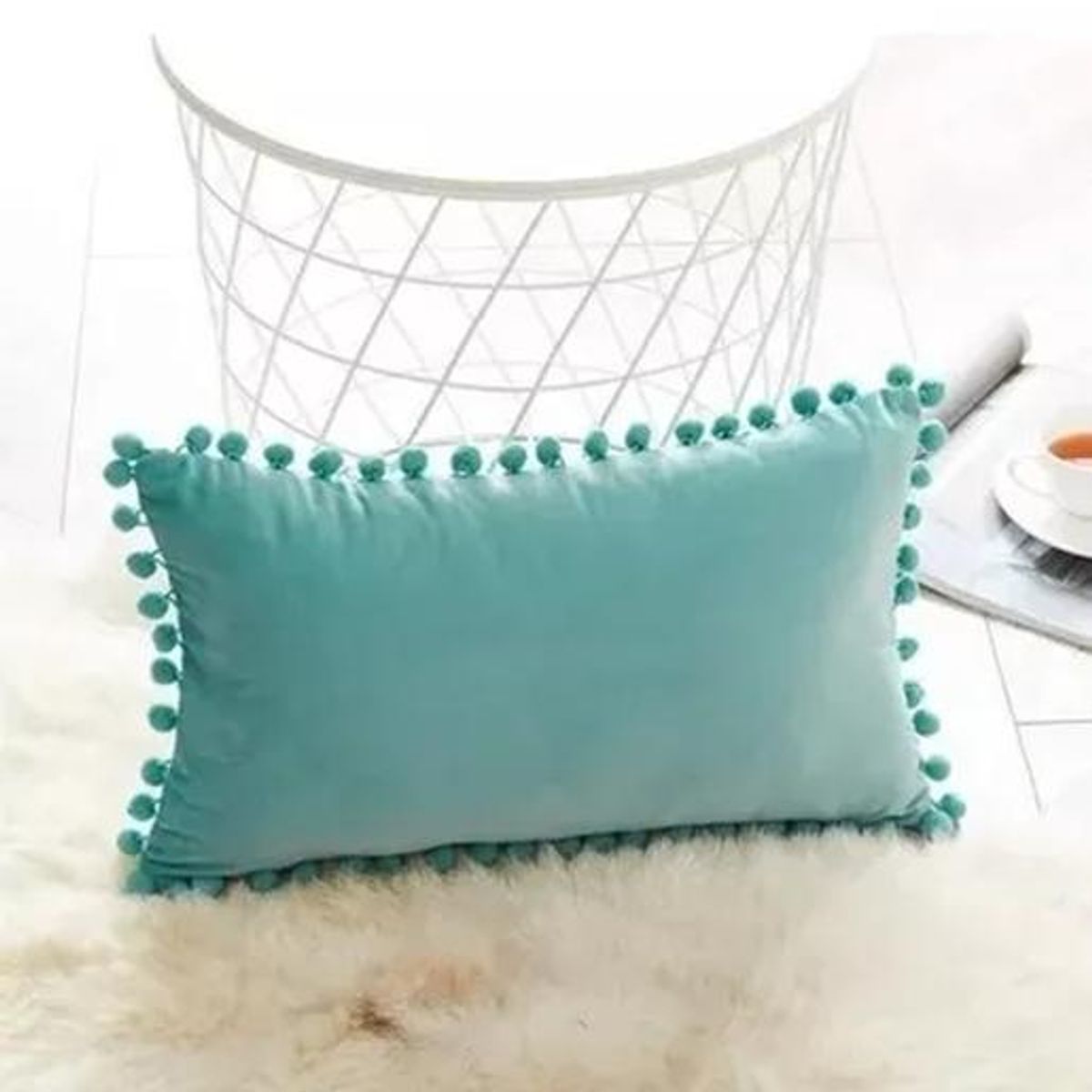 GENERICO - Pack de 2 Fundas de Cojín Terciopelo con Pompones 30x50 cm Menta