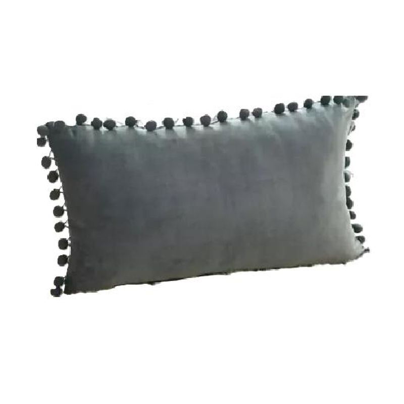 GENERICO - Pack de 2 Fundas de Cojín Terciopelo con Pompones 30x50 cm Gris