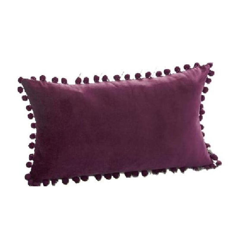 GENERICO - Pack de 2 Fundas de Cojín Terciopelo con Pompones 30x50 cm Morado