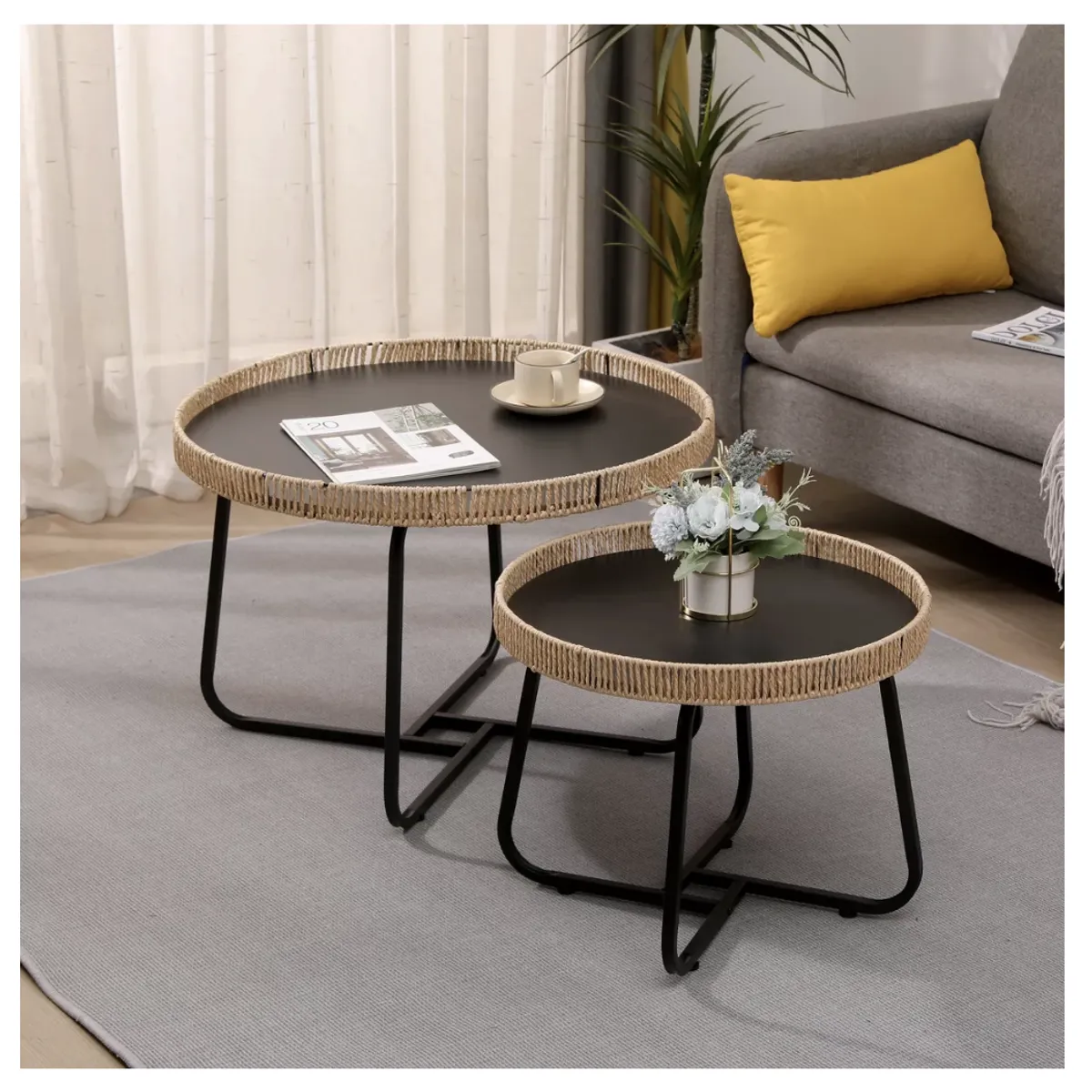 HOMER DESIGN - Juego Mesa De Centro Lateral Living Redonda Doble tejido…