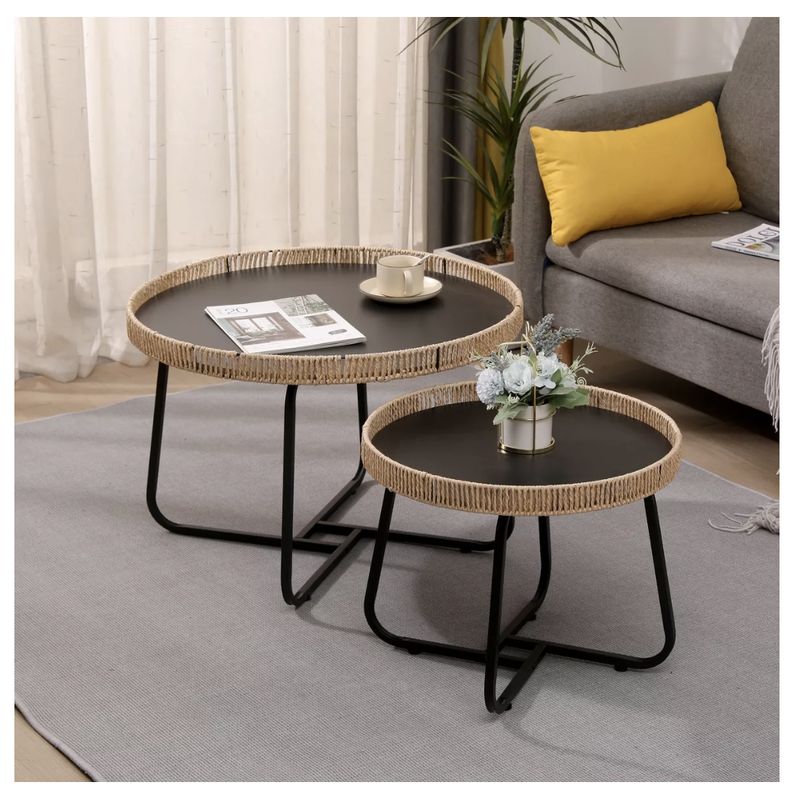 HOMER DESIGN - Juego Mesa De Centro Lateral Living Redonda Doble tejido