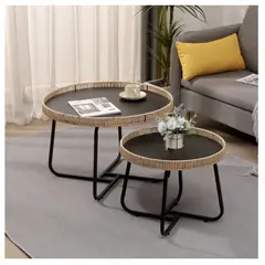 HOMER DESIGN - Juego Mesa De Centro Lateral Living Redonda Doble tejido