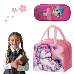 GENERICO - Pack estuche escolar kawaii + lonchera térmica unicornio