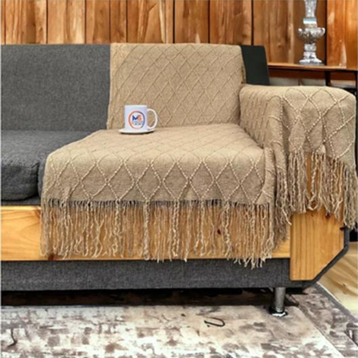 GENERICO - Manta decorativa tejida para sillón piecera o cama color marrón