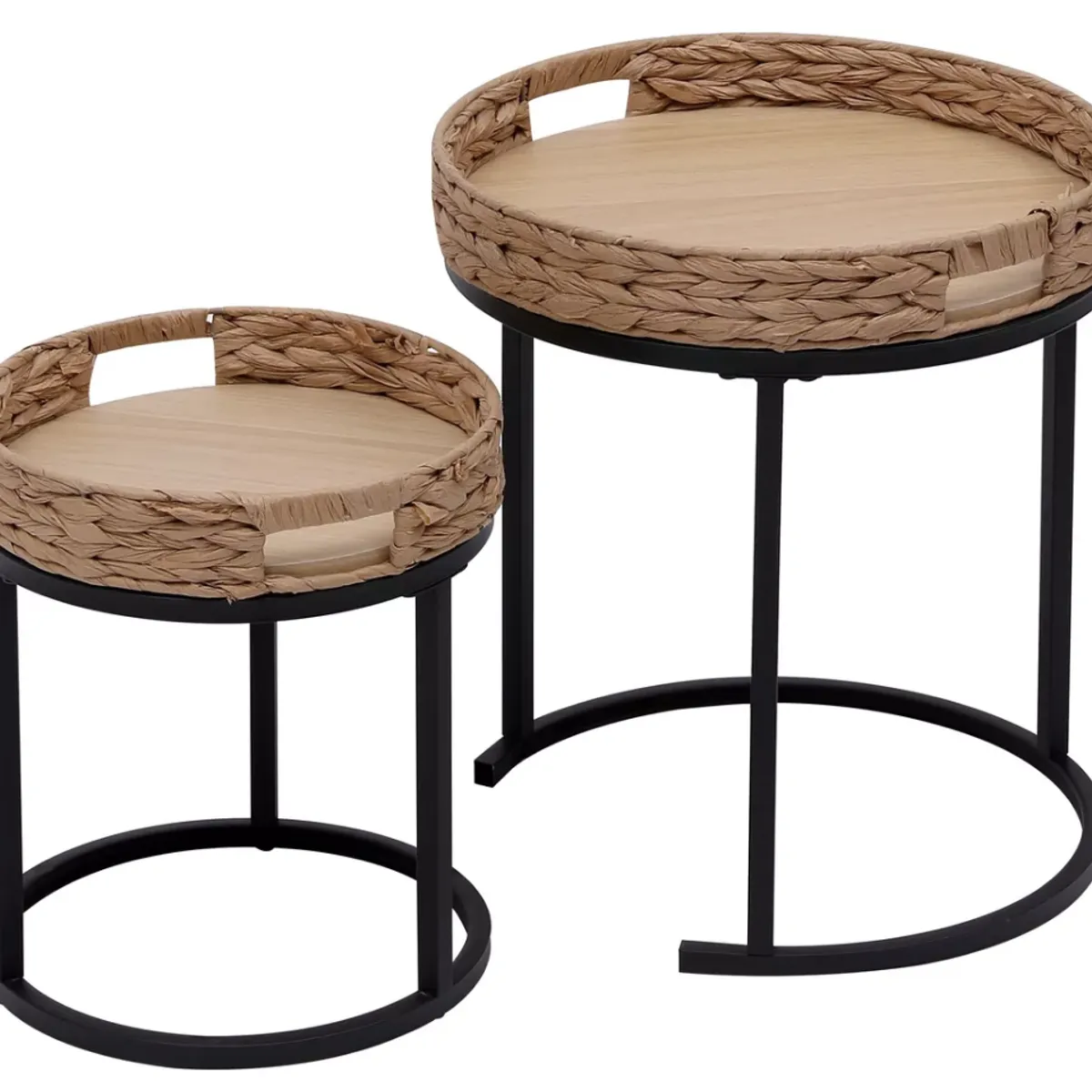 HOMER DESIGN - Juego Mesa De Centro Lateral Living Redonda Doble tejido