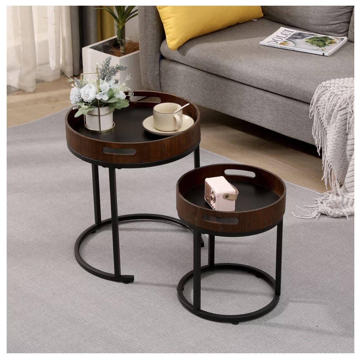 HOMER DESIGN - Juego Mesa De Centro Lateral Living Redonda Doble tejido…