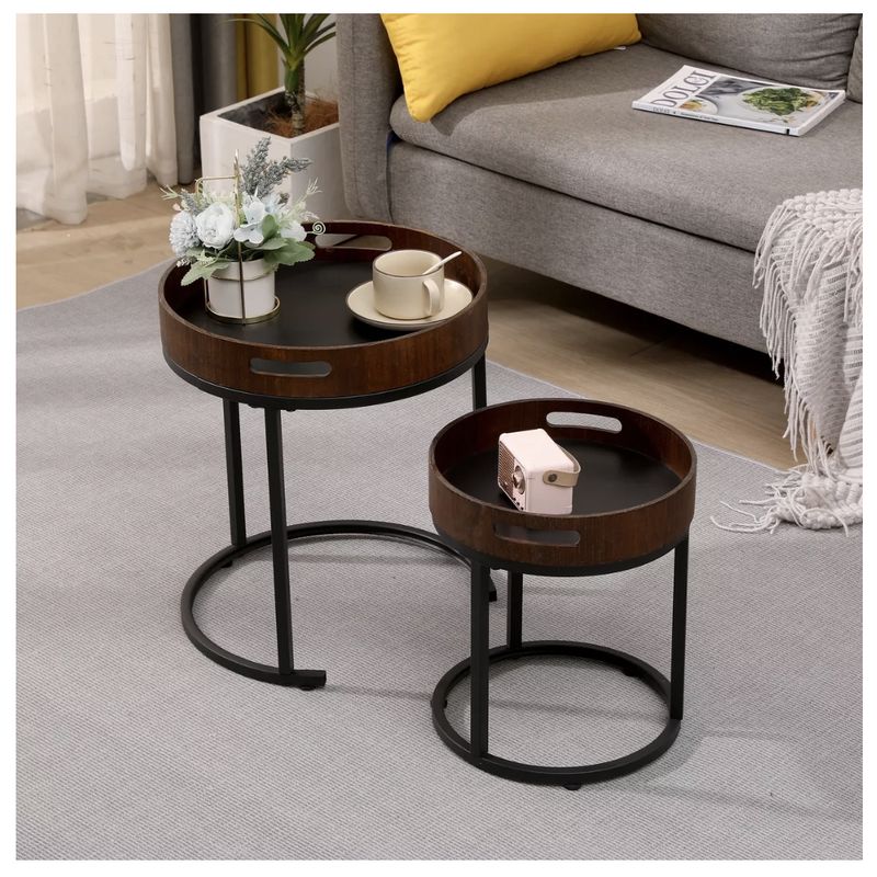 HOMER DESIGN - Juego Mesa De Centro Lateral Living Redonda Doble tejido