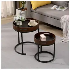 HOMER DESIGN - Juego Mesa De Centro Lateral Living Redonda Doble tejido