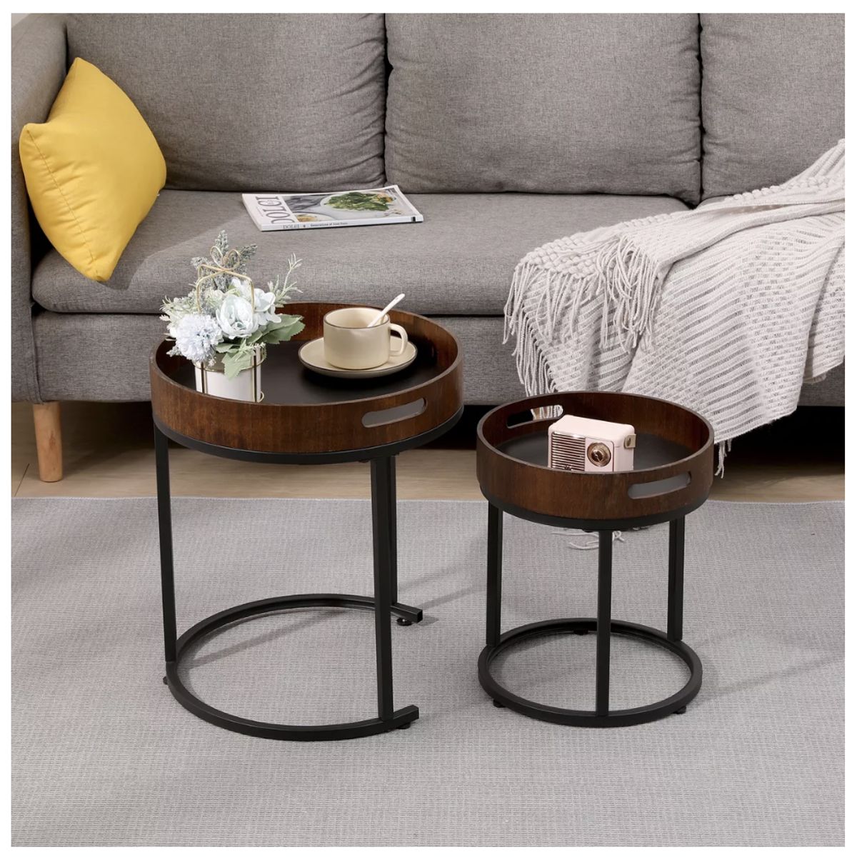 HOMER DESIGN - Juego Mesa De Centro Lateral Living Redonda Doble tejido…