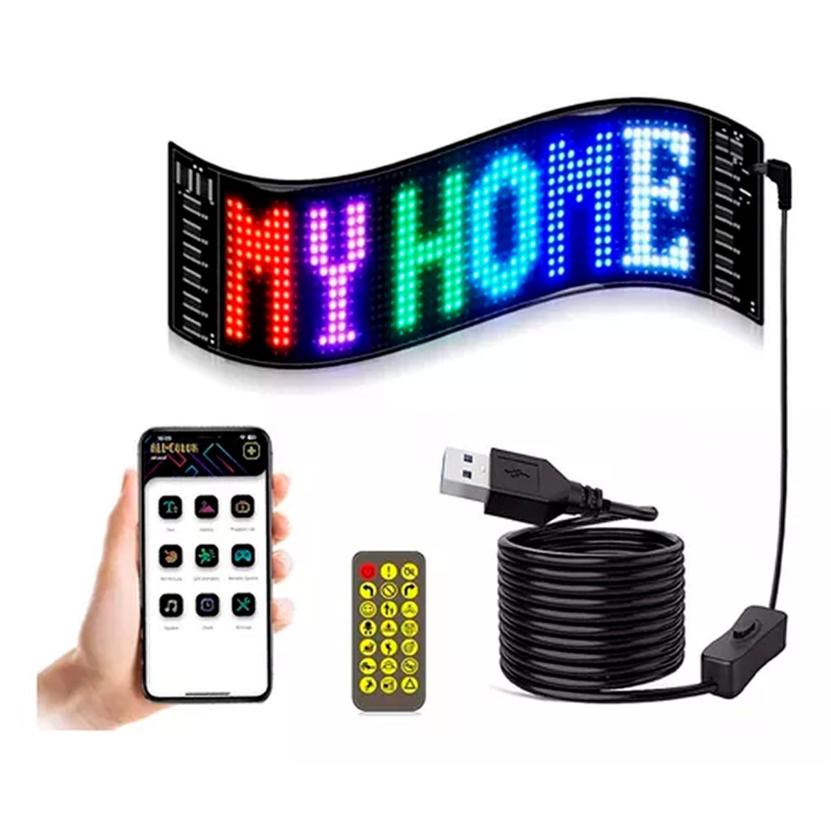 ESHOPANGIE - Letrero Led Matrix Flexible Rgb App Control Usb Auto 16x64