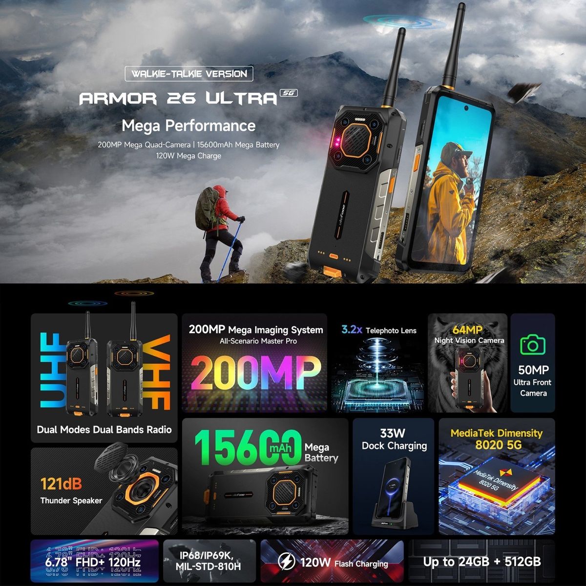 ULEFONE - Ulefone Armor 26 Ultra - Smartphone Rugerizado con Walkie-Talkie y Cámara de 200MP