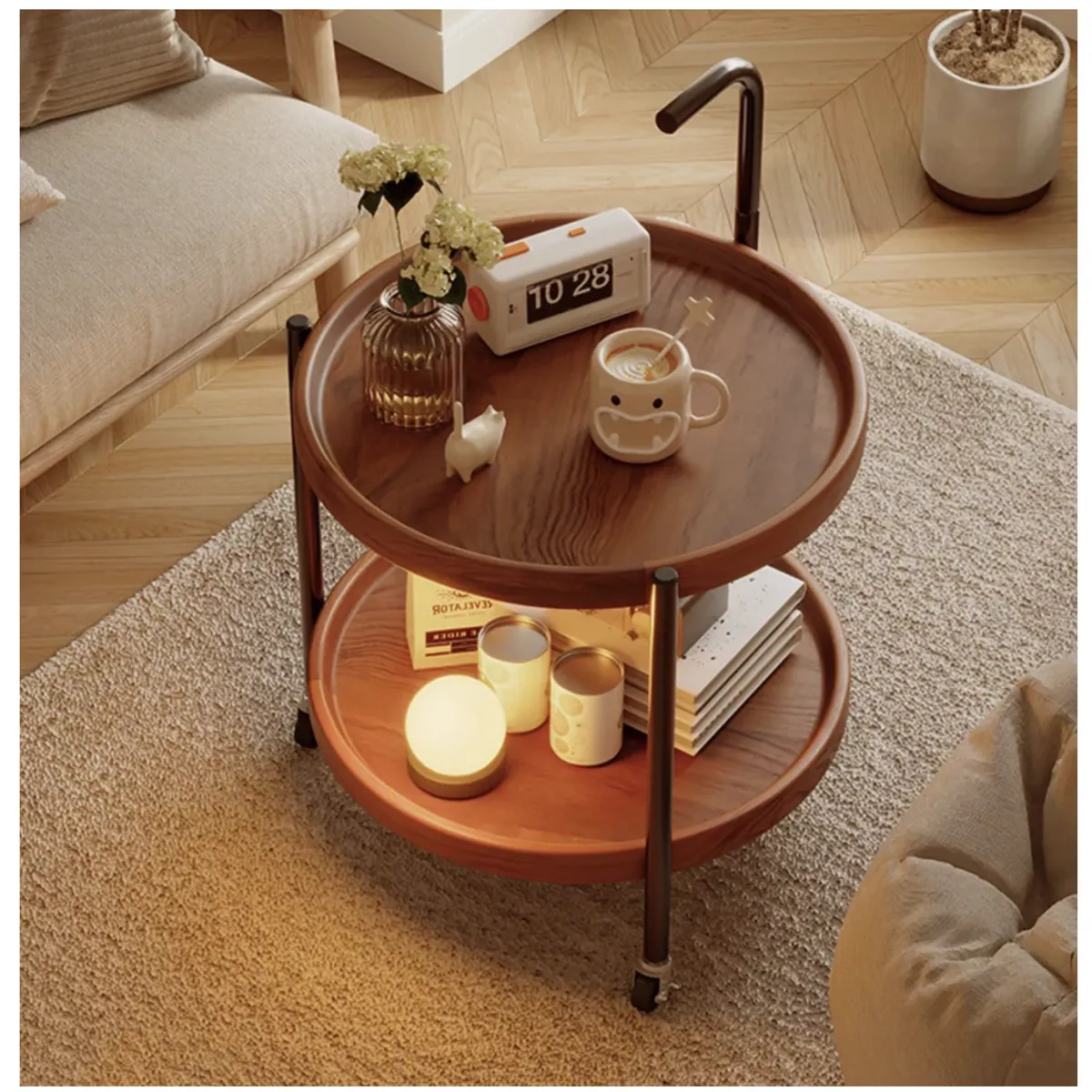 HOMER DESIGN - Mesa De Centro Lateral Living Redonda Doble Con Rueda Freno