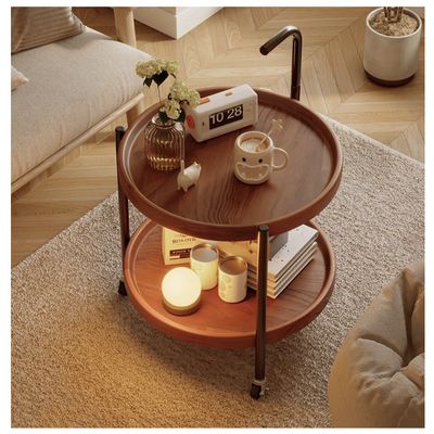 Imagen 2 del producto Mesa De Centro Lateral Living Redonda Doble Con Rueda Freno