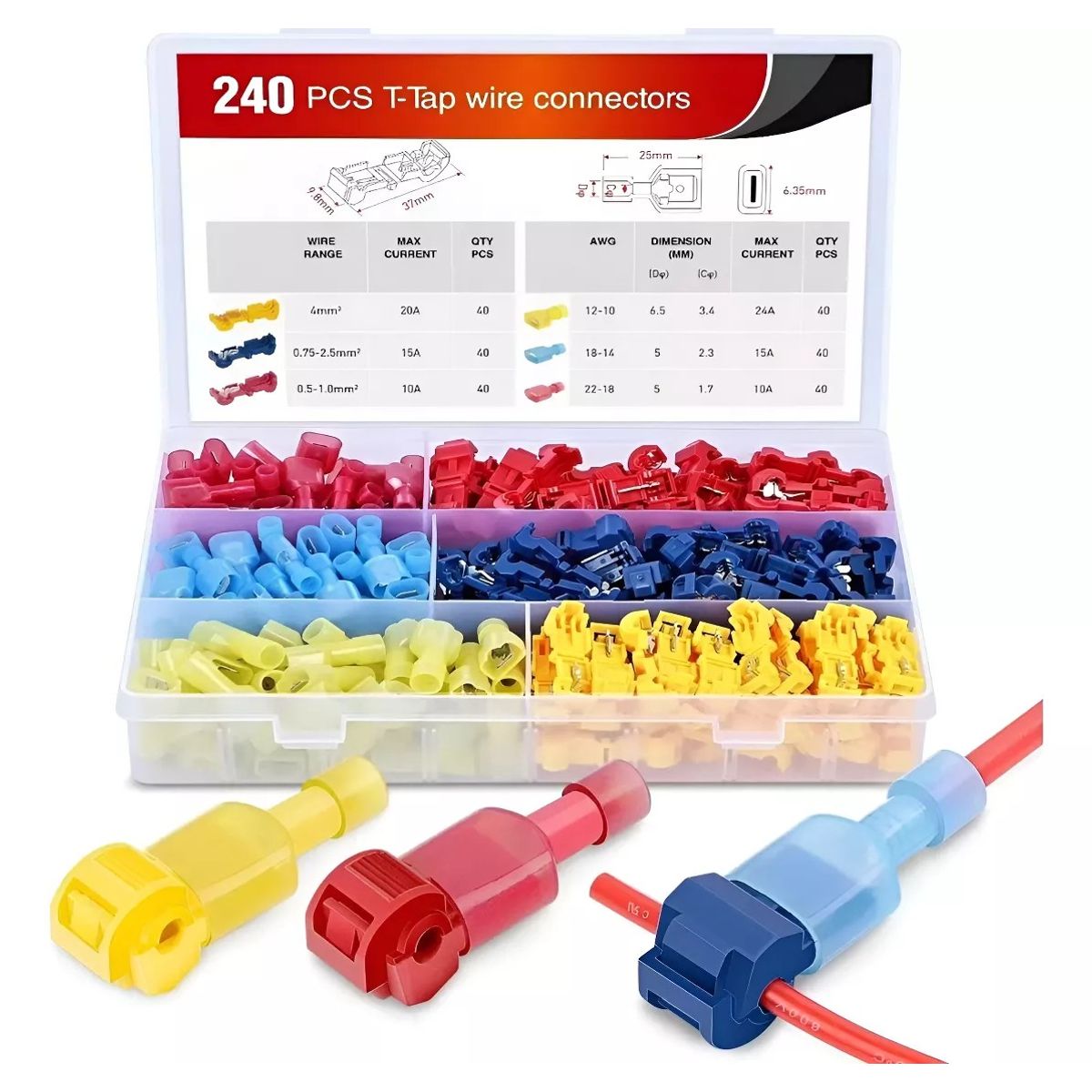 MUNDO MAGIA - 240pzs Terminales Electricos T-tipo Conector Rapido De Cable