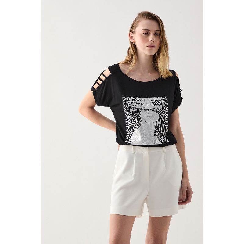 IO - Polera Manga Corta Negro Mujer Io