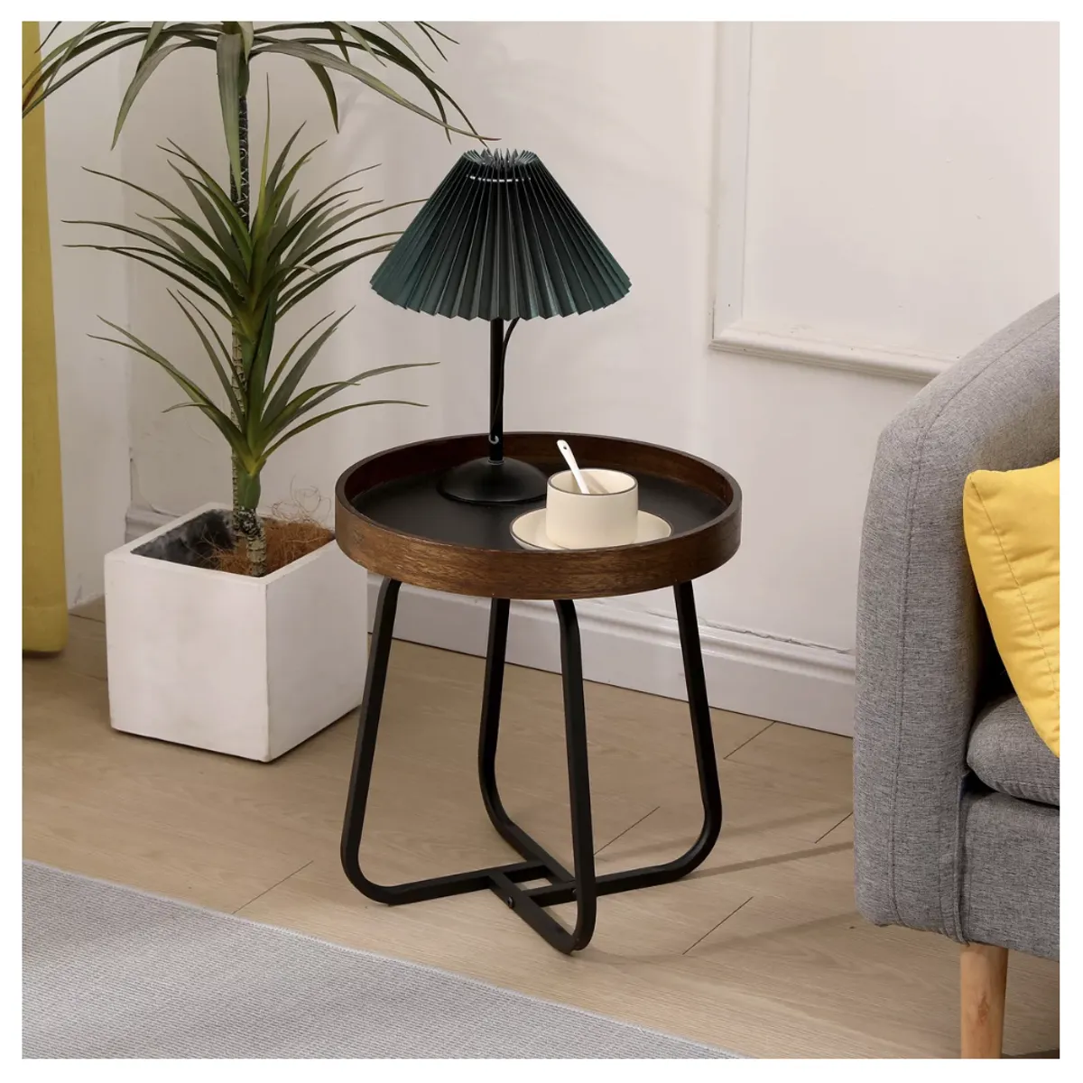 HOMER DESIGN - Mesa Lateral Homer Design Redonda Acero 40x46cm Melamina