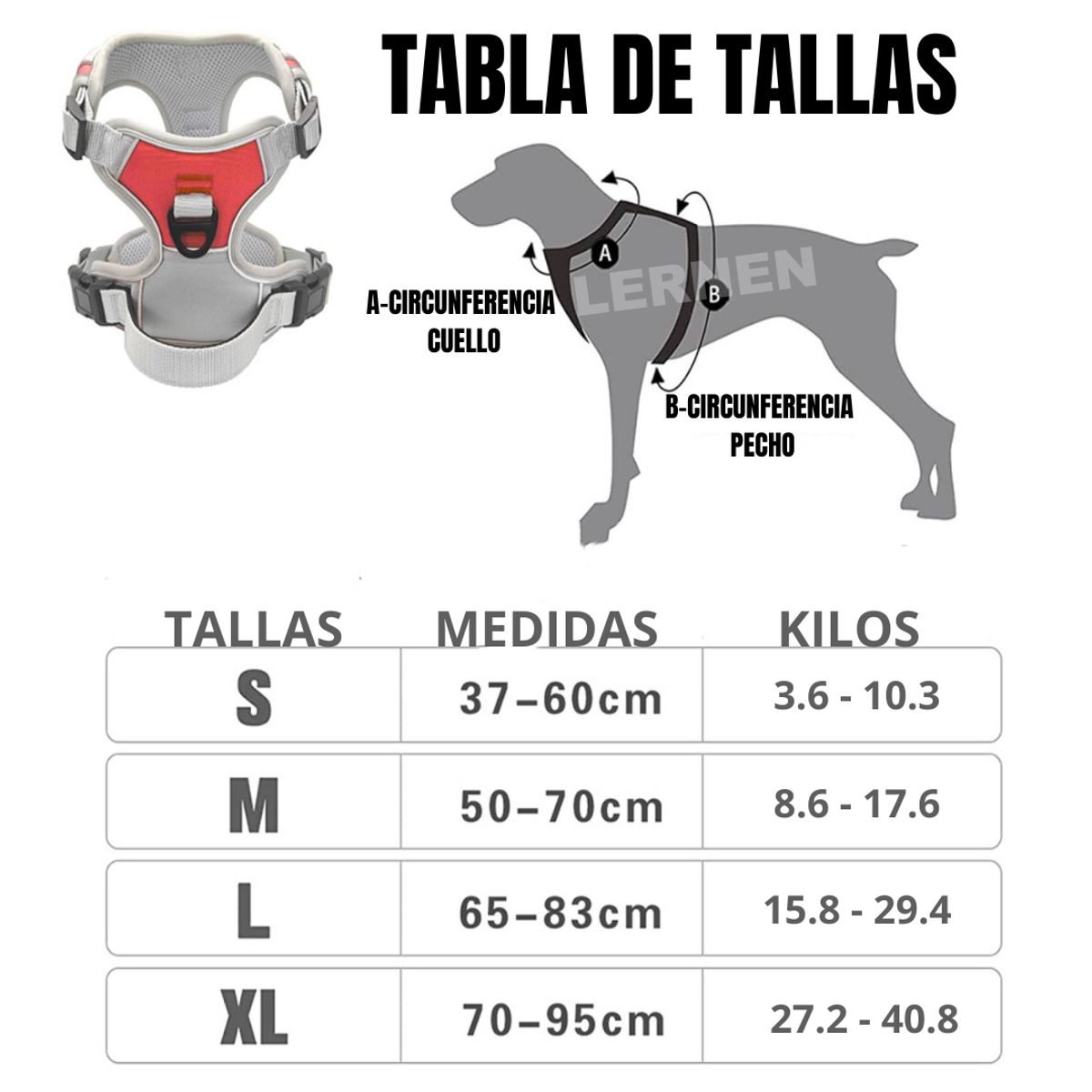 LERNEN - Arnes Reflectante Anti Tirones Rojo Talla XL