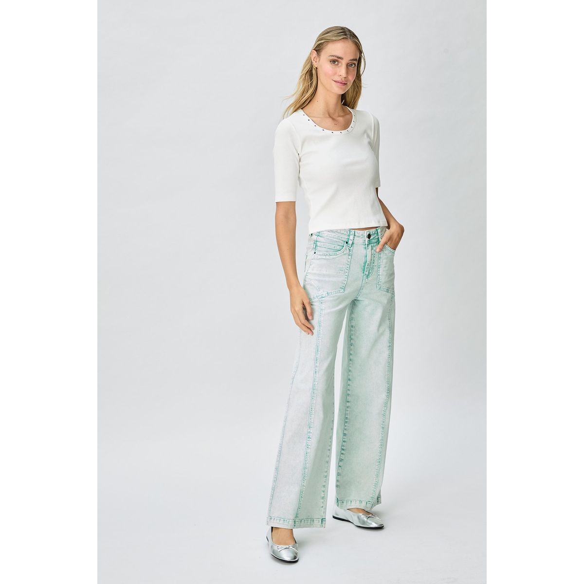 IO - Jeans Wide Verde Musgo Mujer Io
