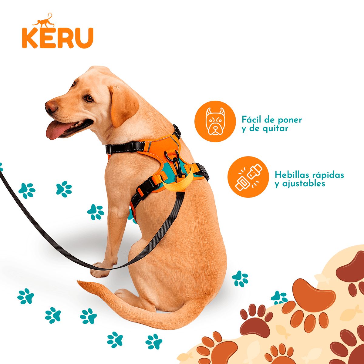 LERNEN - Arnes Reflectante Anti Tirones Naranjo Talla S