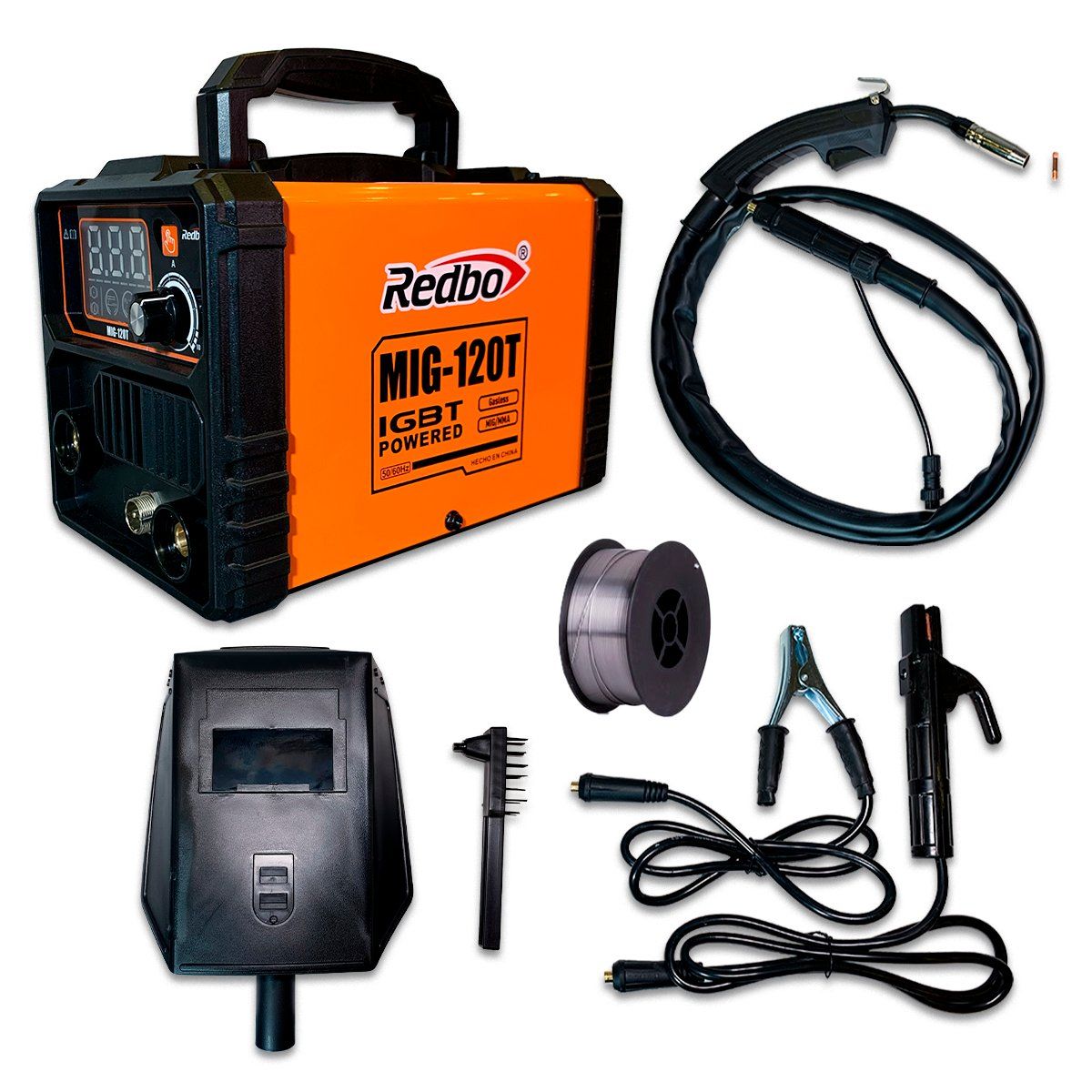 REDBO - Soldadora Inversora Redbo MIG-120T 2 en 1 (MIG Sin Gas / MMA) Digital + Alambre Flux 0.5 Kg
