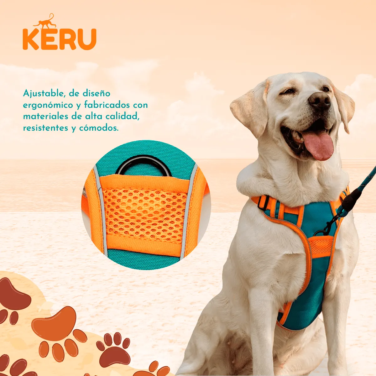 KERU - Arnes Reflectante Anti Tirones Naranjo Talla XL