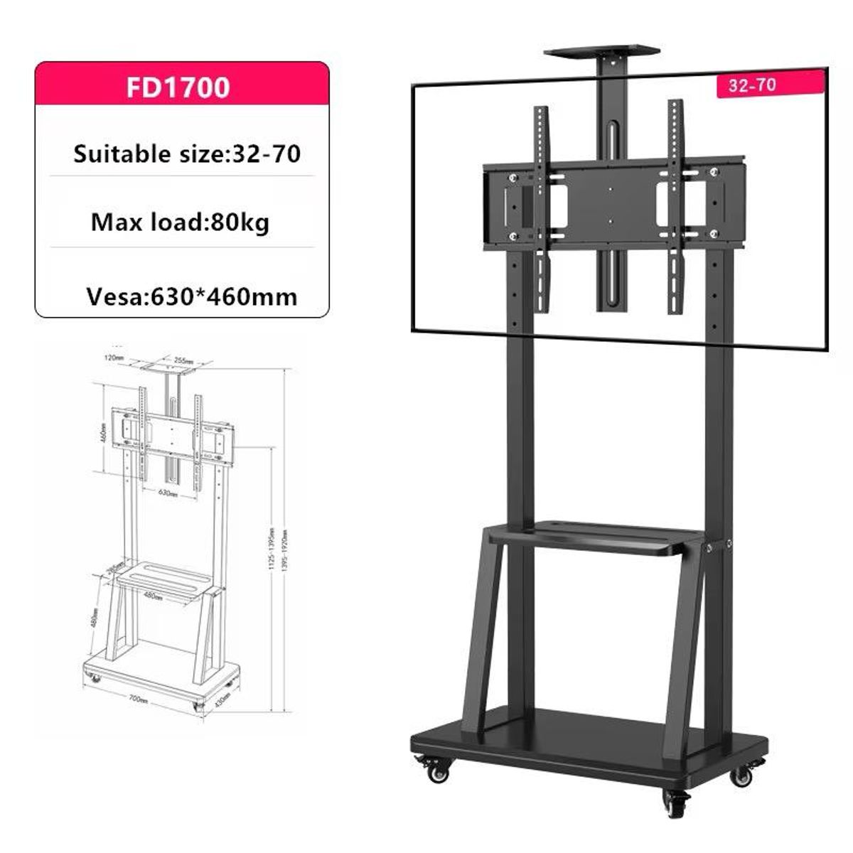 ACTUAL - Soporte Tv Movil Pedestal Rack Con Ruedas Para Tv 32 a 70 Pulgadas