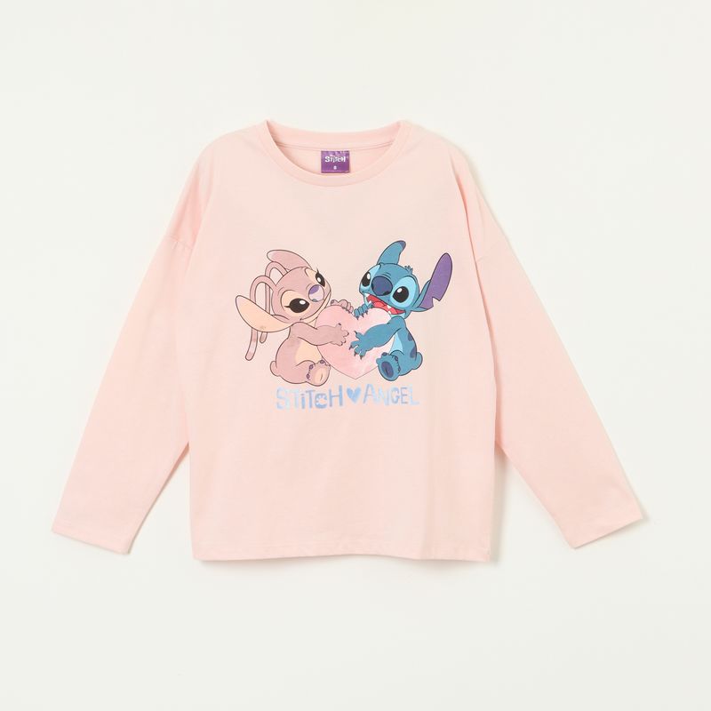 DISNEY - Polera Manga Larga Disney Stitch Estampado Corazón - Niña 2-8 Años