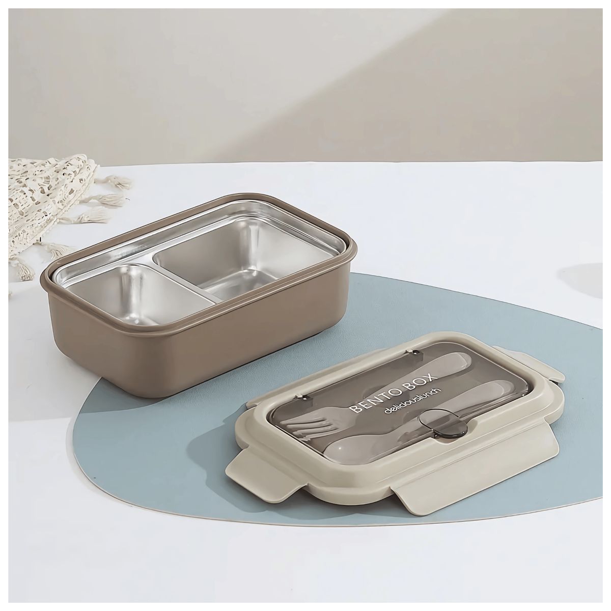 LINE - Fiambrera Contenedor Térmico 828Ml Táper Hermético Cubiertos Beige