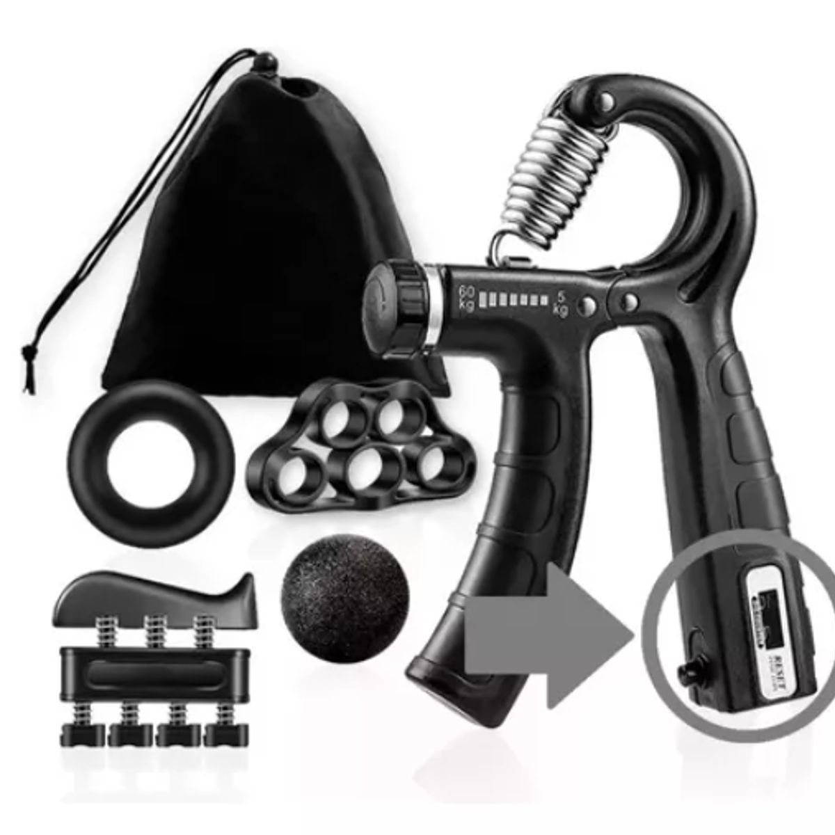 GENERICO - Set 5 Hand Grip Resistencia Ejercicio Mano Muñeca NEGRO