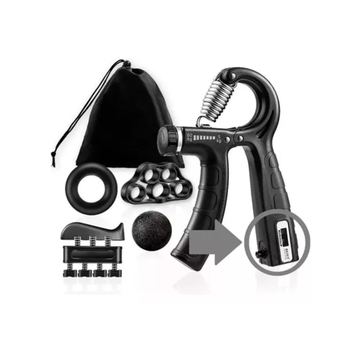 GENERICO - Set 5 Hand Grip Resistencia Ejercicio Mano Muñeca NEGRO