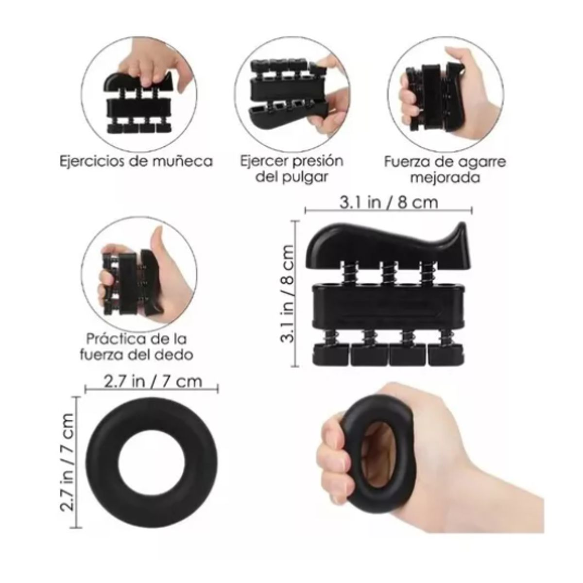 GENERICO - Set 5 Hand Grip Resistencia Ejercicio Mano Muñeca NEGRO