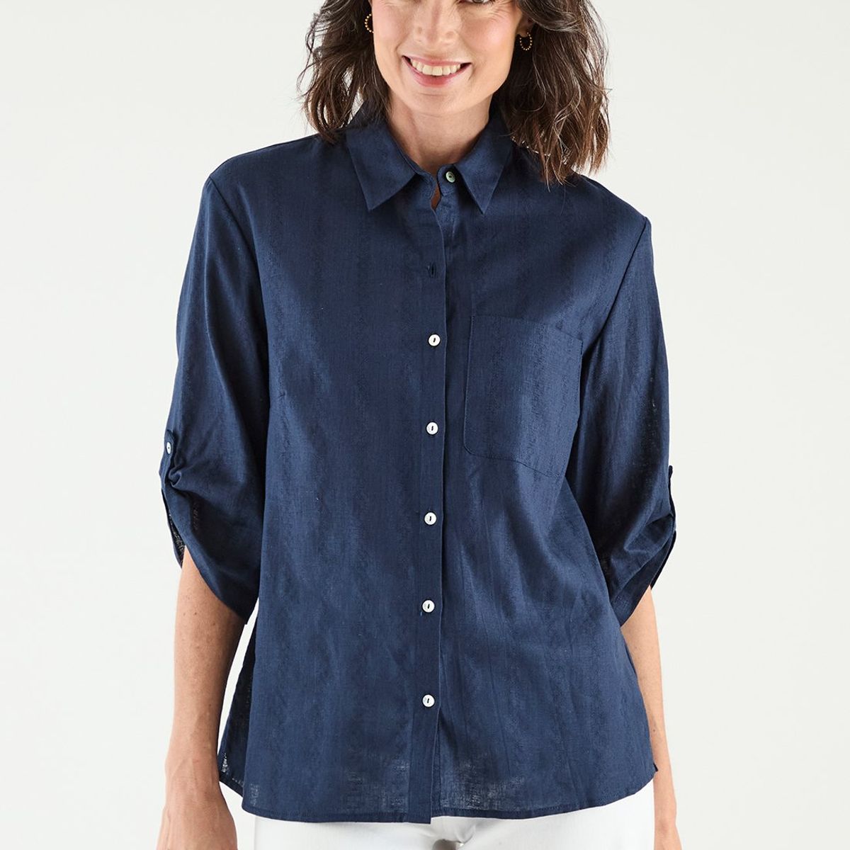 MA GRIFFE - Blusa Manga Larga Azul Marino Mujer Magriffe