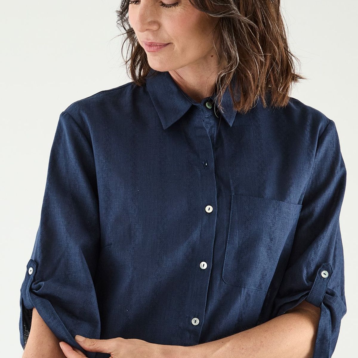 MA GRIFFE - Blusa Manga Larga Azul Marino Mujer Magriffe