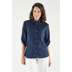 MA GRIFFE - Blusa Manga Larga Azul Marino Mujer Magriffe