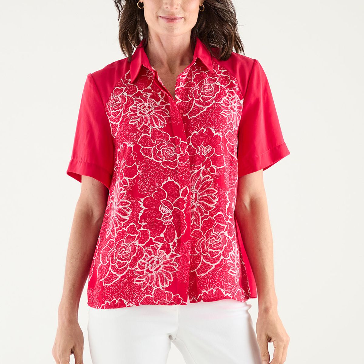 MA GRIFFE - Blusa Manga Corta Fucsia Mujer Magriffe