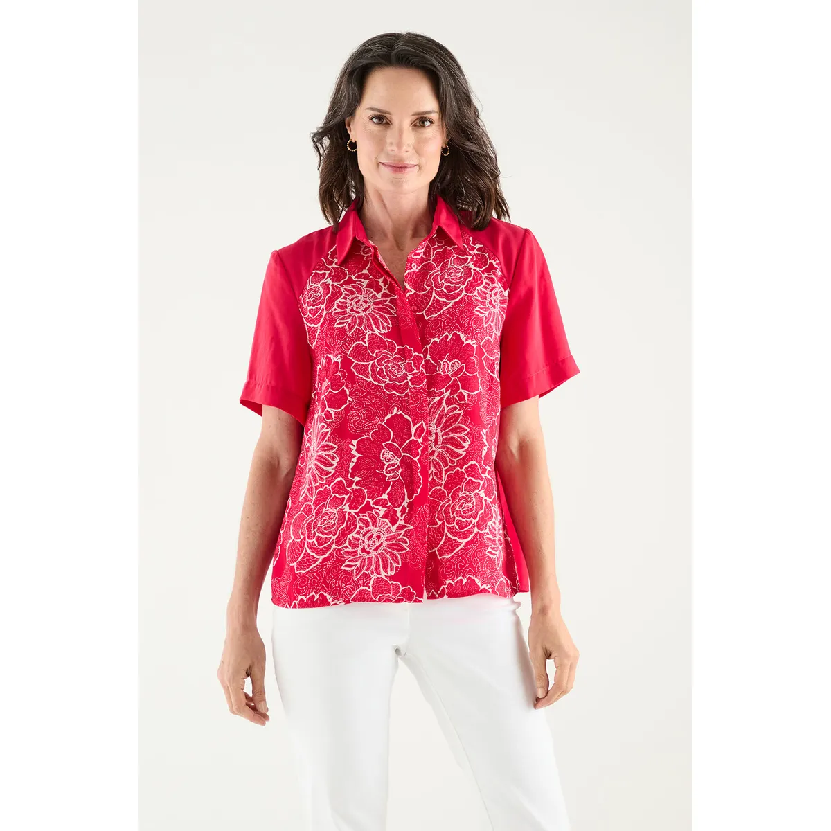 MA GRIFFE - Blusa Manga Corta Fucsia Mujer Magriffe