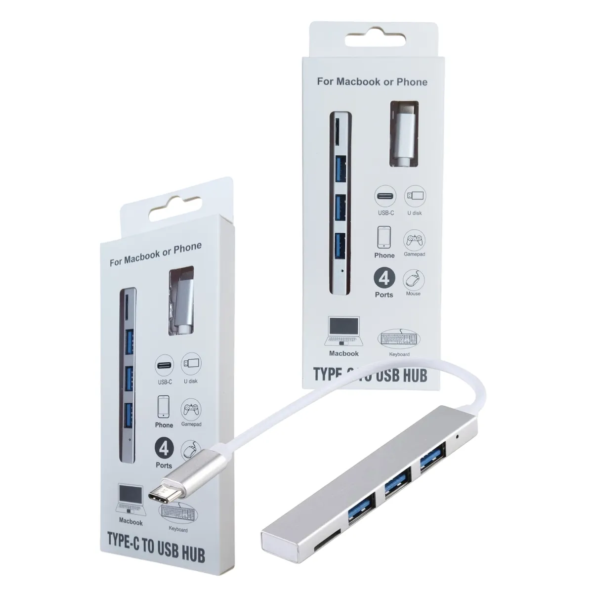 GENERICO - Hub Adaptador Usb Tipo C 4 en 1 para PC/Smartphone