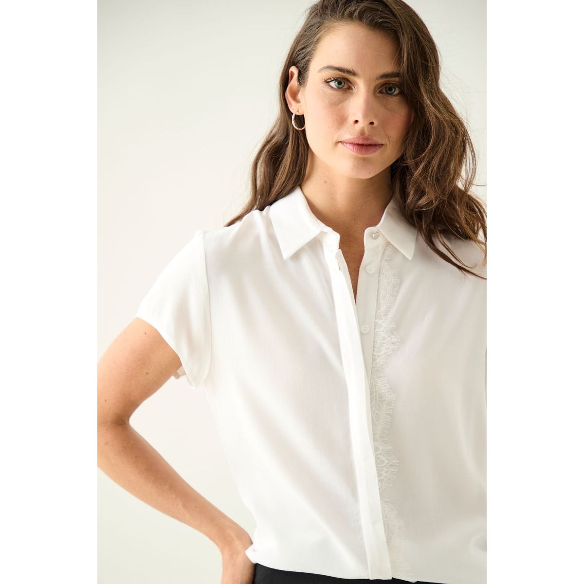 ASH - Blusa Manga Corta Crudo Mujer Ash