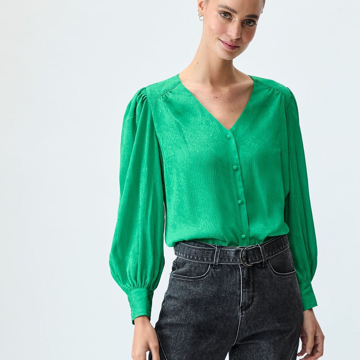 IO - Blusa Manga Larga Verde Musgo Mujer Io